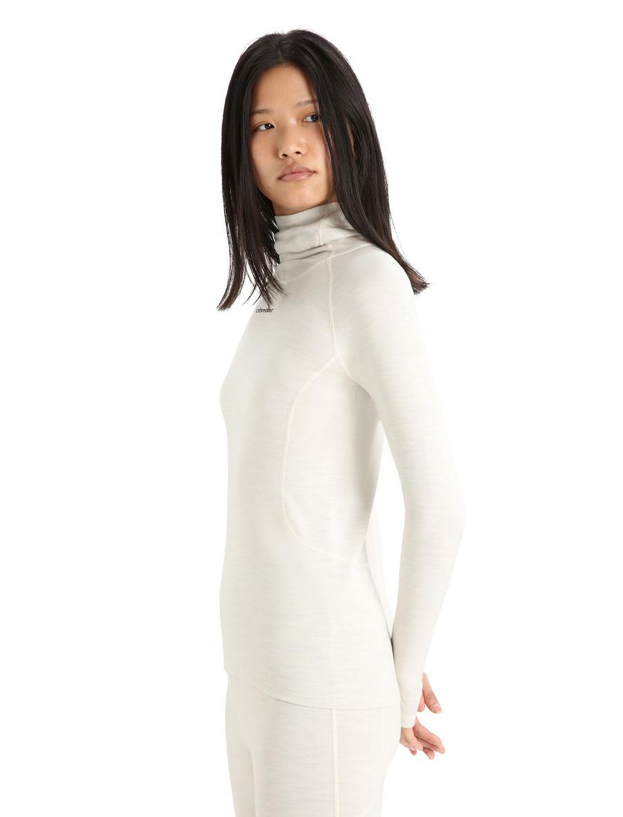 Women's Icebreaker MerinoFine™ Long Sleeve Roll Neck Base Layers Ecru Heather | CA 1052RVDW